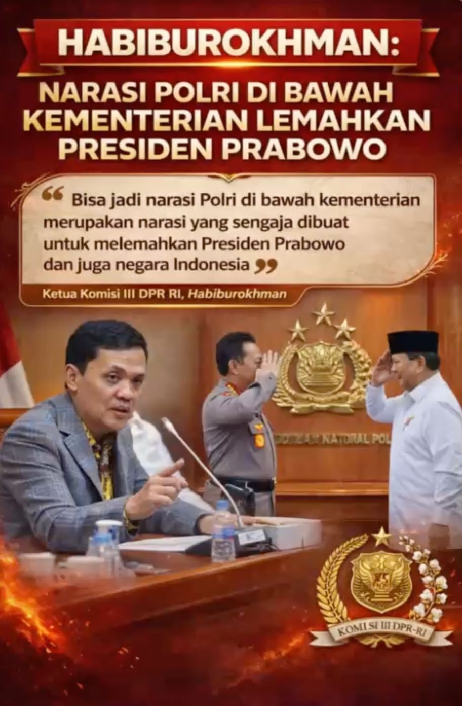 Berita Polri : Habiburokhman: Narasi Polri di Bawah Kementerian Lemahkan Presiden Prabowo